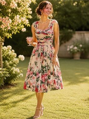 Unique Vintage Cottagecore floral fit and flare dress Small Retro Romantic